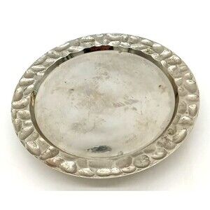 Vintage 8" Footed Heavy Aluminum Tray Candle Holder With Hammered Trim